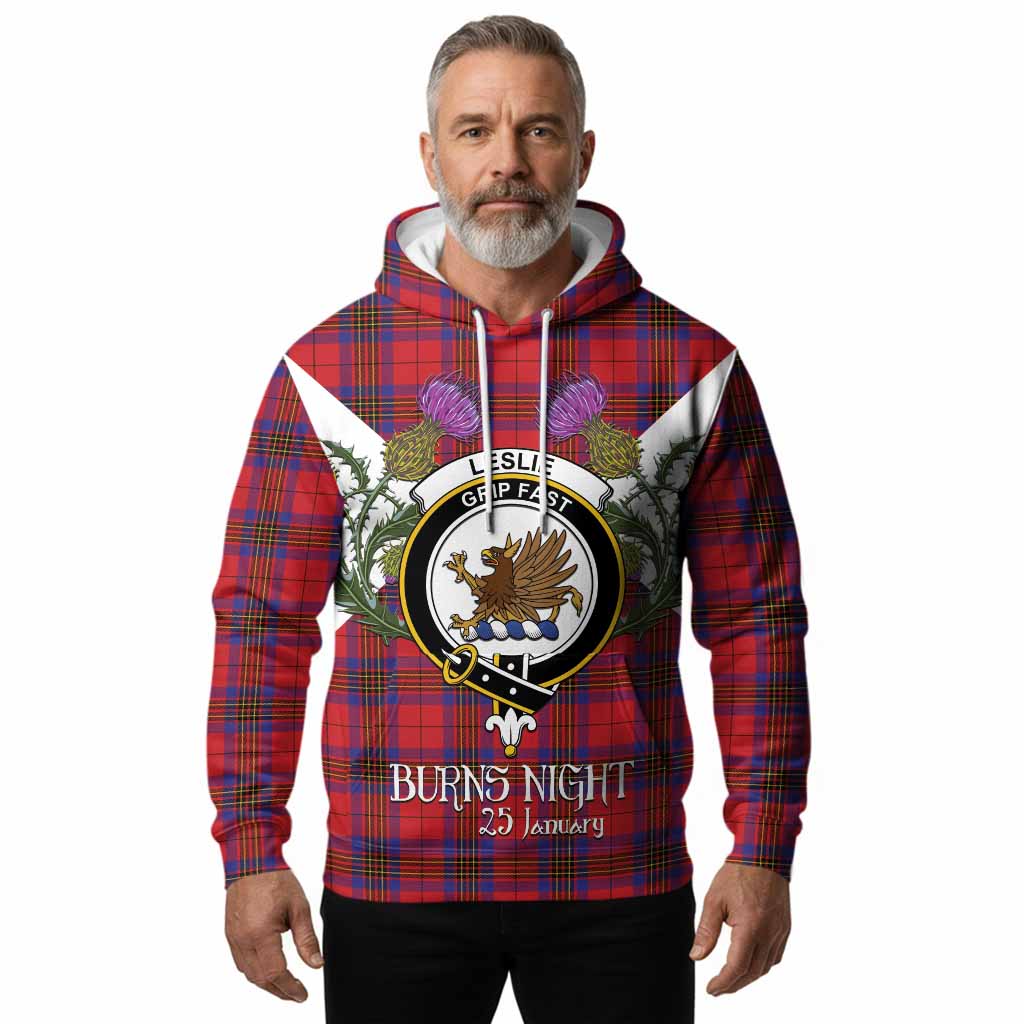 Leslie Tartan Family Crest Hoodie Scottish Burns Night Thistle Floral