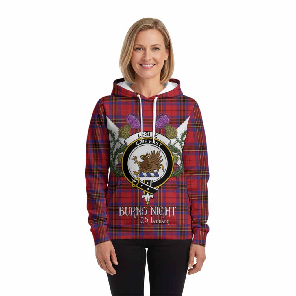 Leslie Tartan Family Crest Hoodie Scottish Burns Night Thistle Floral