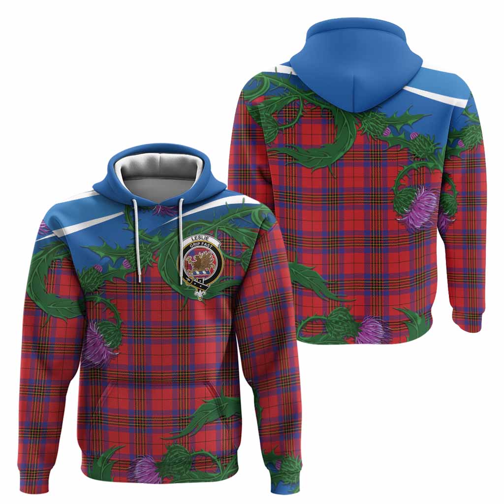 Leslie Tartan Family Crest Hoodie Thistle in Minimalism