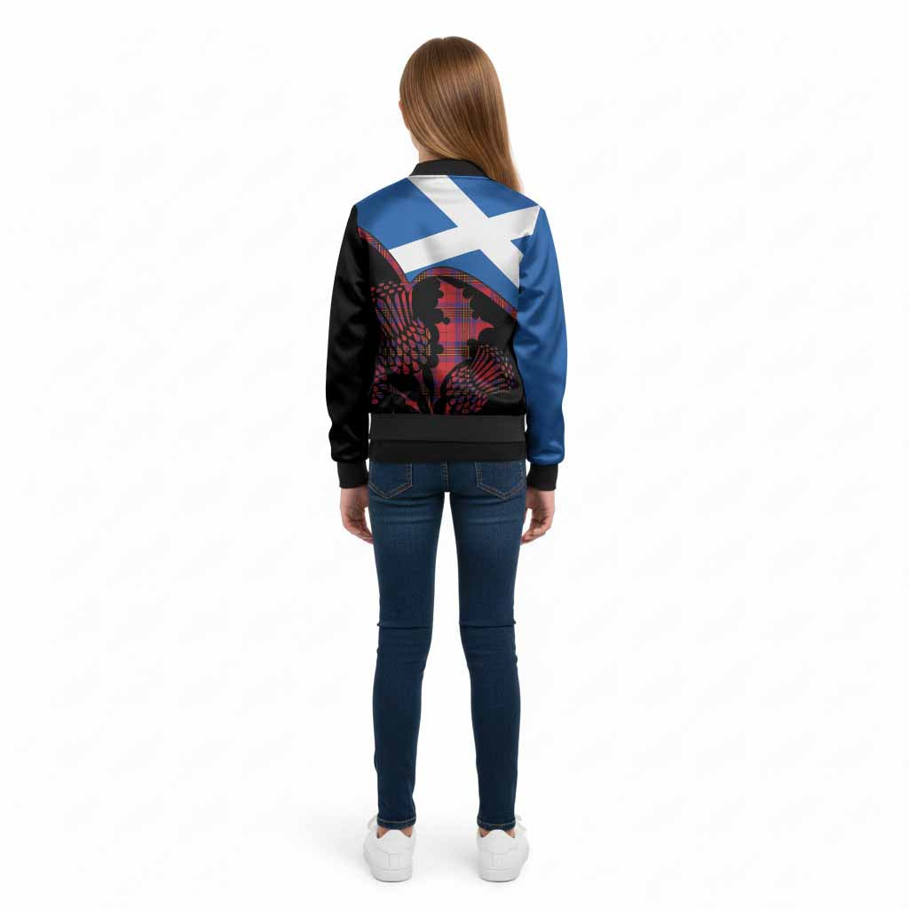 Leslie Tartan Family Crest Kid Bomber Jacket Scotland Thistle Floral Flag Style