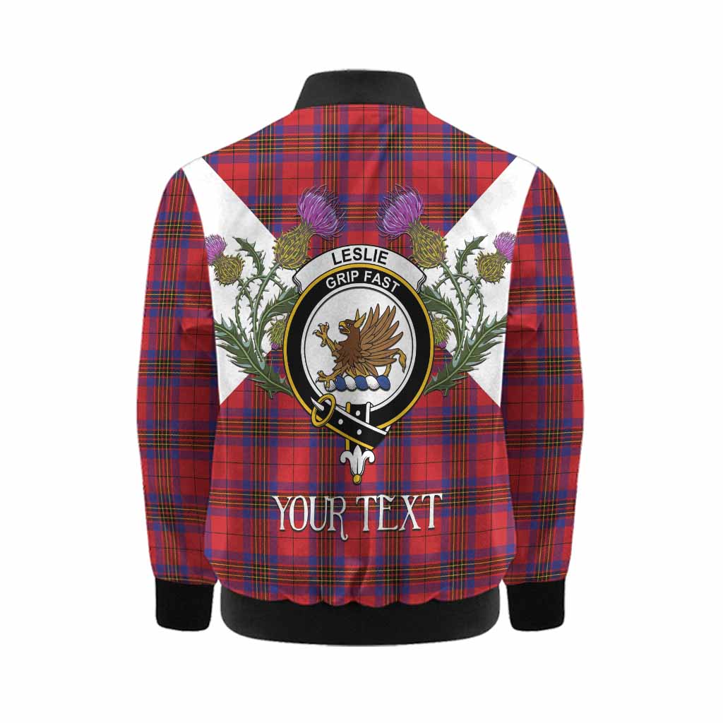 Leslie Tartan Family Crest Kid Bomber Jacket Scottish Burns Night Thistle Floral