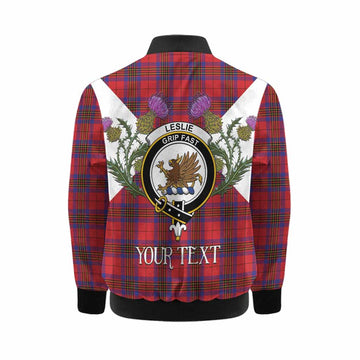 Leslie Tartan Family Crest Kid Bomber Jacket Scottish Burns Night Thistle Floral