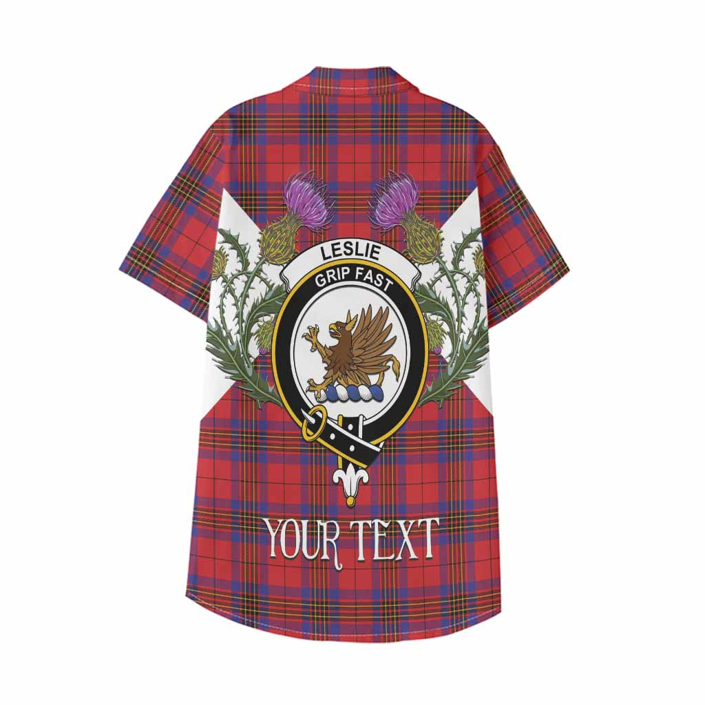 Leslie Tartan Family Crest Kid Hawaiian Shirt Scottish Burns Night Thistle Floral