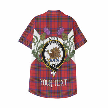 Leslie Tartan Family Crest Kid Hawaiian Shirt Scottish Burns Night Thistle Floral
