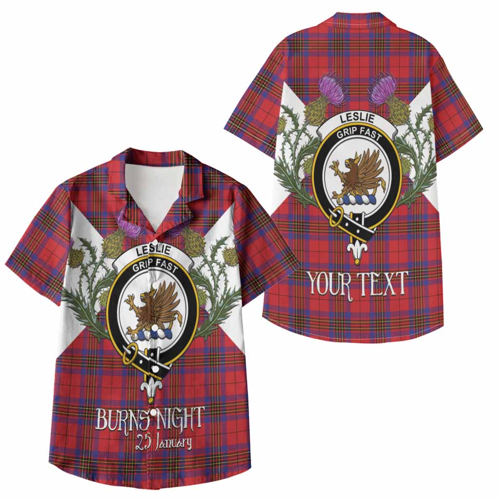 Leslie Tartan Family Crest Kid Hawaiian Shirt Scottish Burns Night Thistle Floral