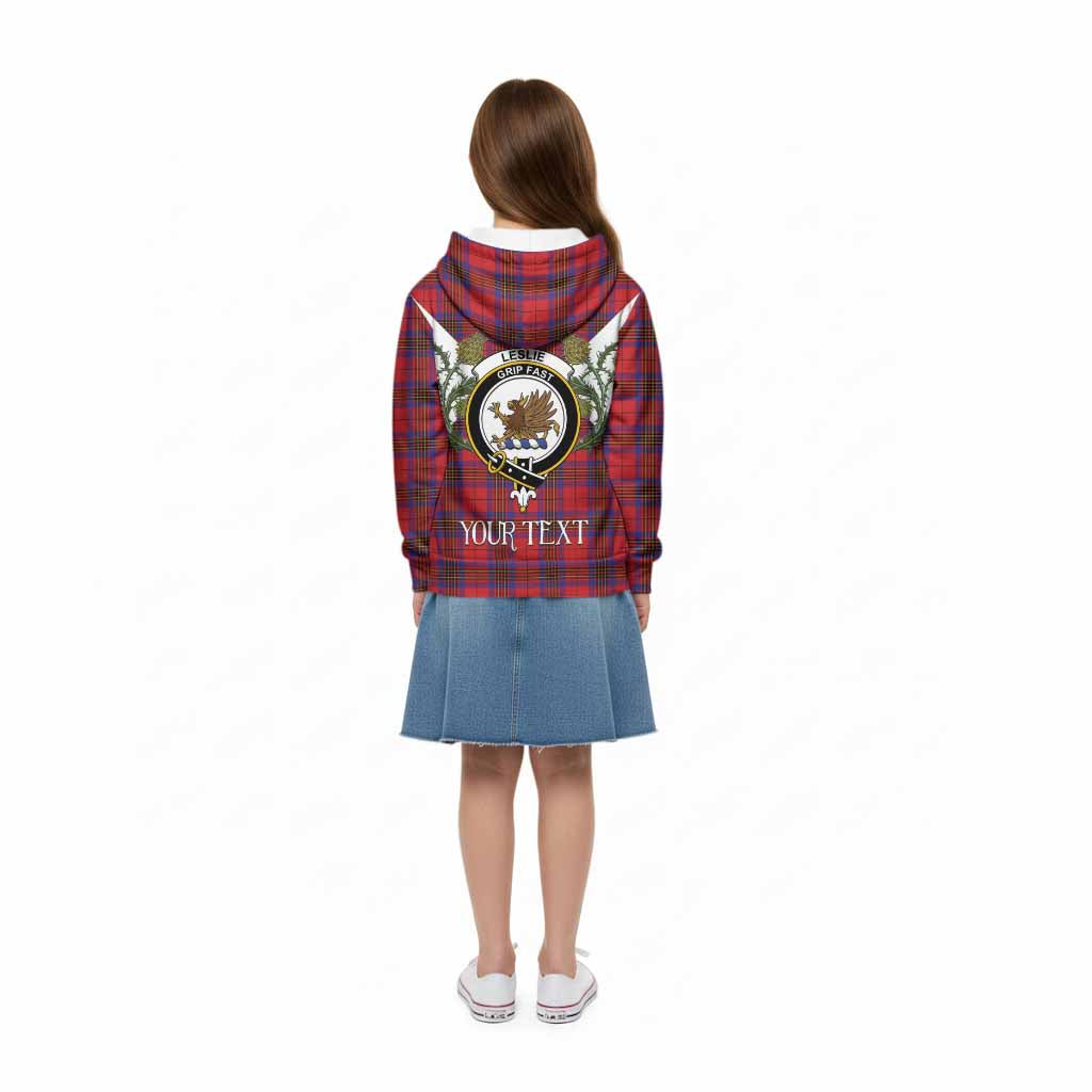 Leslie Tartan Family Crest Kid Hoodie Scottish Burns Night Thistle Floral