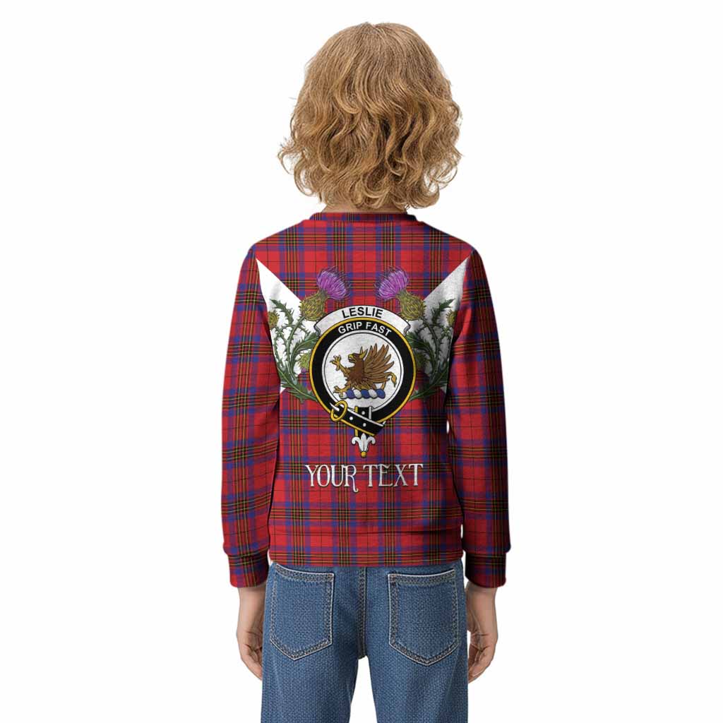 Leslie Tartan Family Crest Kid Knitted Sweatshirt Scottish Burns Night Thistle Floral