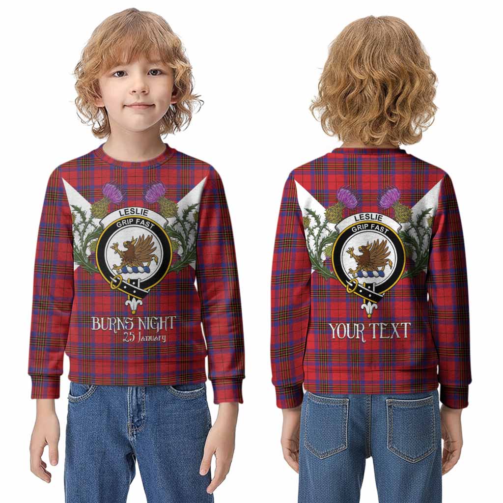 Leslie Tartan Family Crest Kid Knitted Sweatshirt Scottish Burns Night Thistle Floral