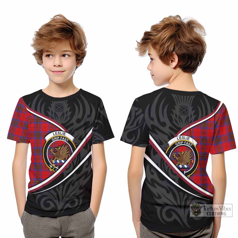 Leslie Tartan Family Crest Kid T-shirt Celtic Scottish Thistle Floral - Tartan Vibes Clothing