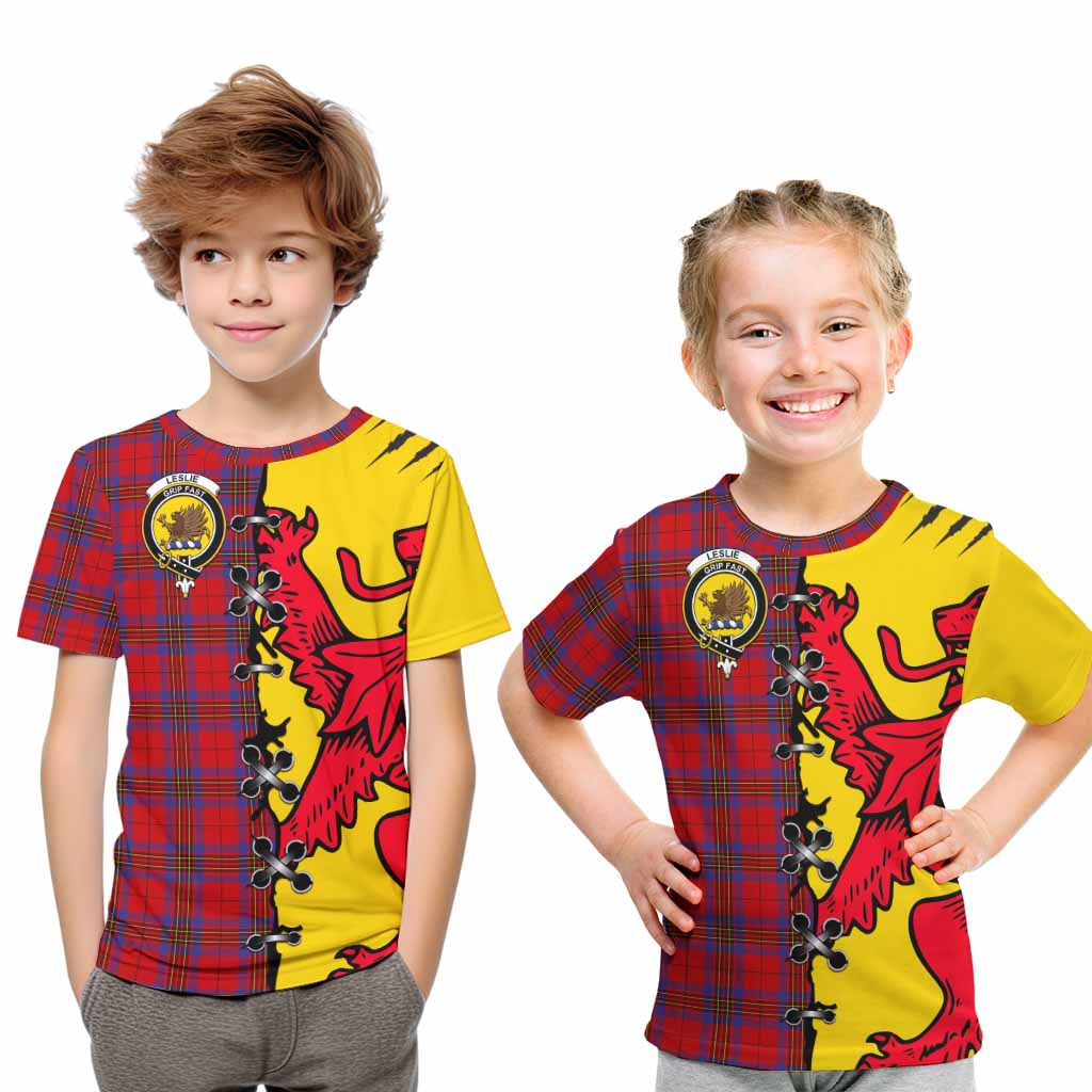 Leslie Tartan Family Crest Kid T-shirt Lion Rampant Honor - Tartan Vibes Clothing