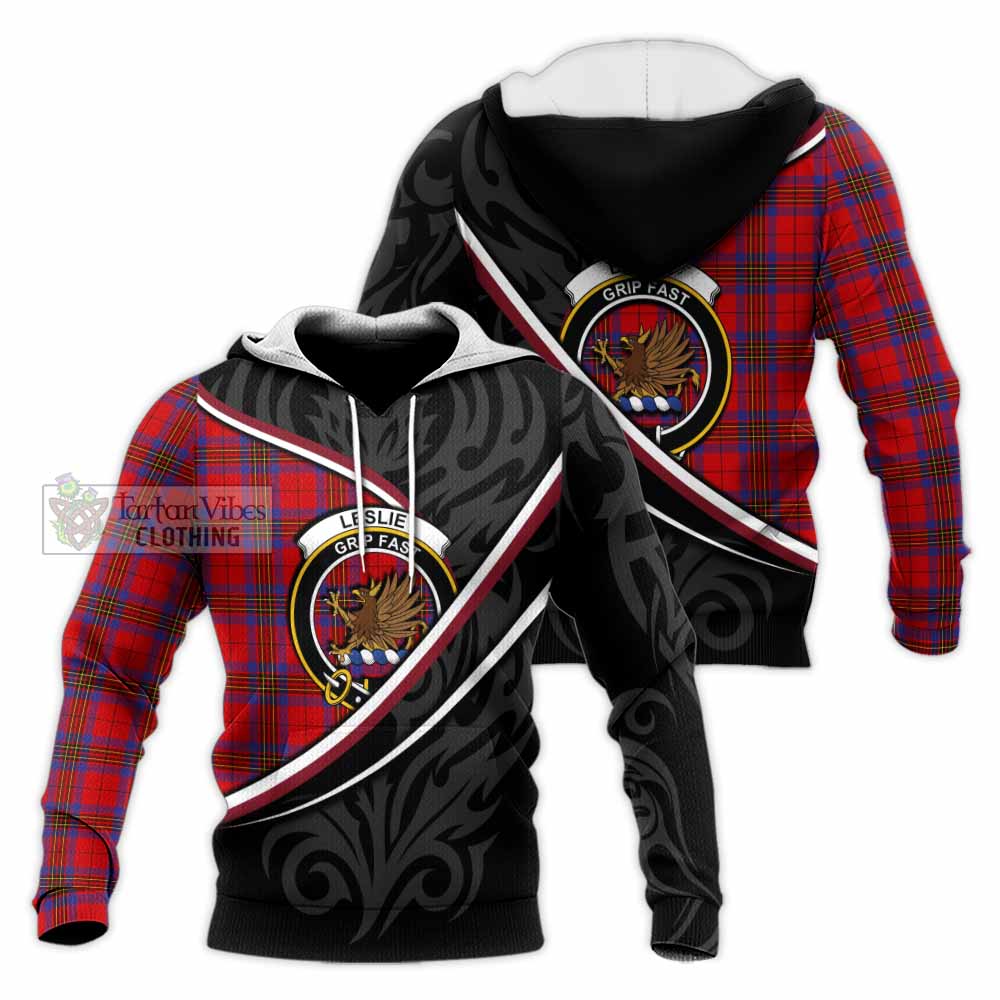 Leslie Tartan Family Crest Knitted Hoodie Celtic Scottish Thistle Floral - Tartan Vibes Clothing