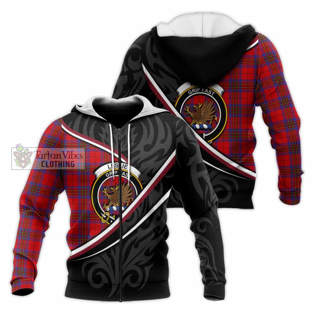 Leslie Tartan Family Crest Knitted Hoodie Celtic Scottish Thistle Floral - Tartan Vibes Clothing