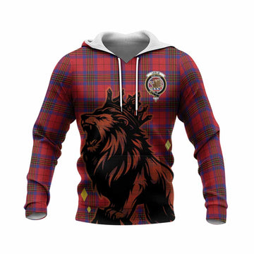 Leslie Tartan Family Crest Knitted Hoodie Crowned Lion Roaring