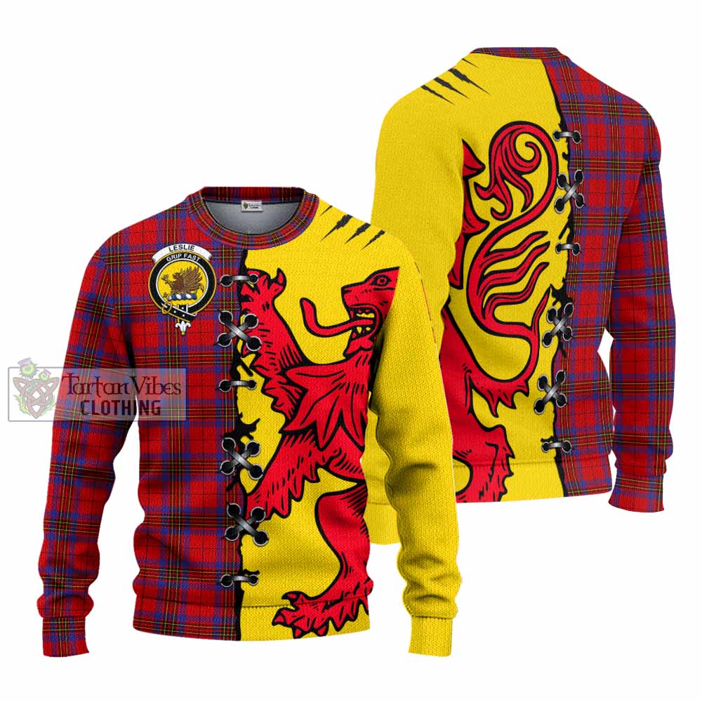 Leslie Tartan Family Crest Knitted Sweater Lion Rampant Honor - Tartan Vibes Clothing