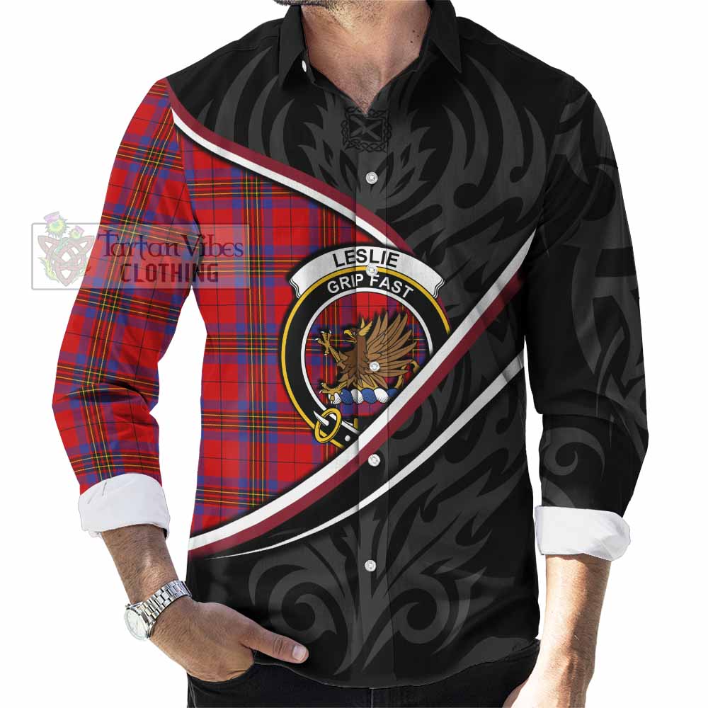 Leslie Tartan Family Crest Long Sleeve Button Shirts Celtic Scottish Thistle Floral - Tartan Vibes Clothing