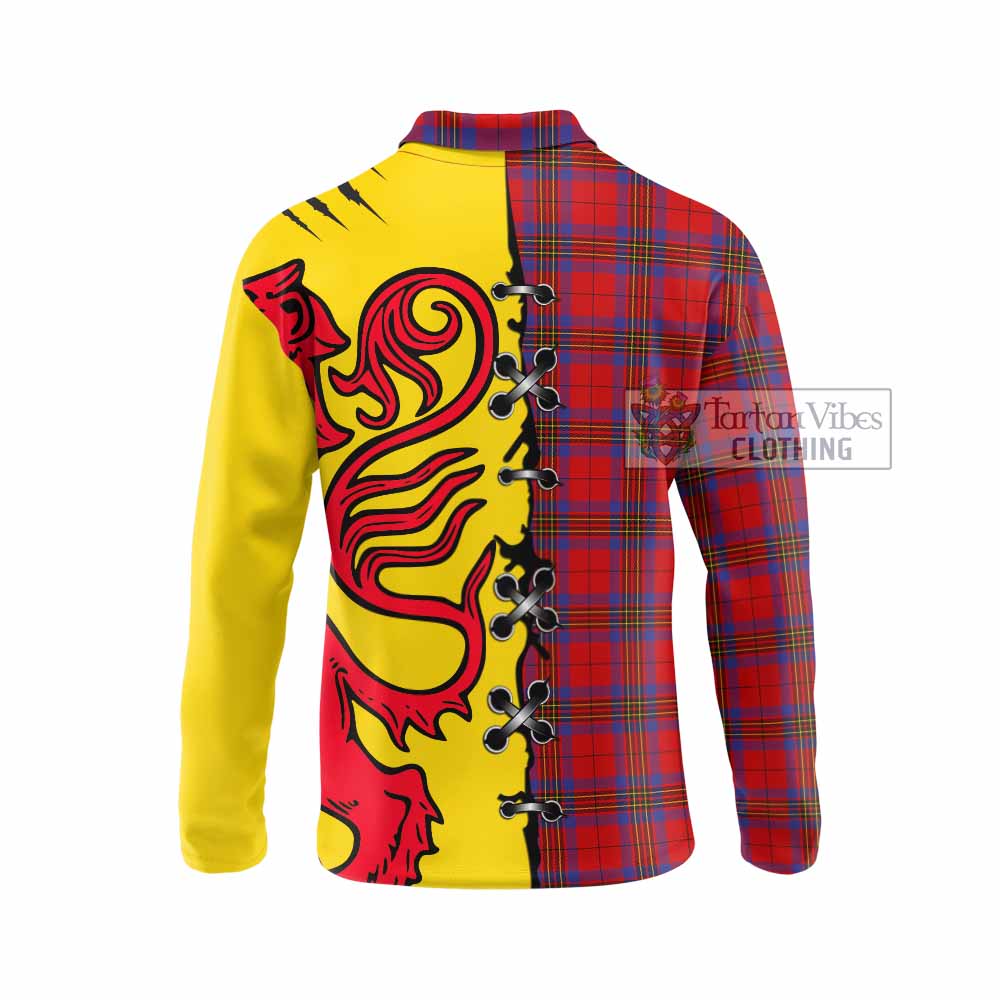 Leslie Tartan Family Crest Long Sleeve Polo Shirt Lion Rampant Honor - Tartan Vibes Clothing