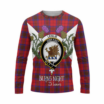 Leslie Tartan Family Crest Long Sleeve T-Shirt Scottish Burns Night Thistle Floral