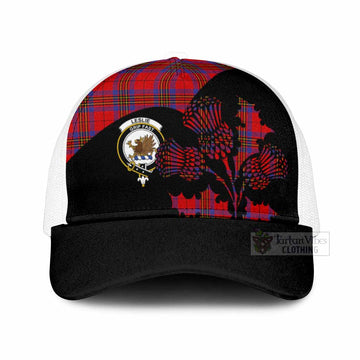 Leslie Tartan Family Crest Mesh Trucker Cap Scotland Thistle Floral Flag Style