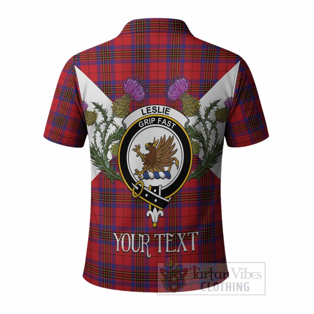 Leslie Tartan Family Crest Polo Shirt Scottish Burns Night Thistle Floral