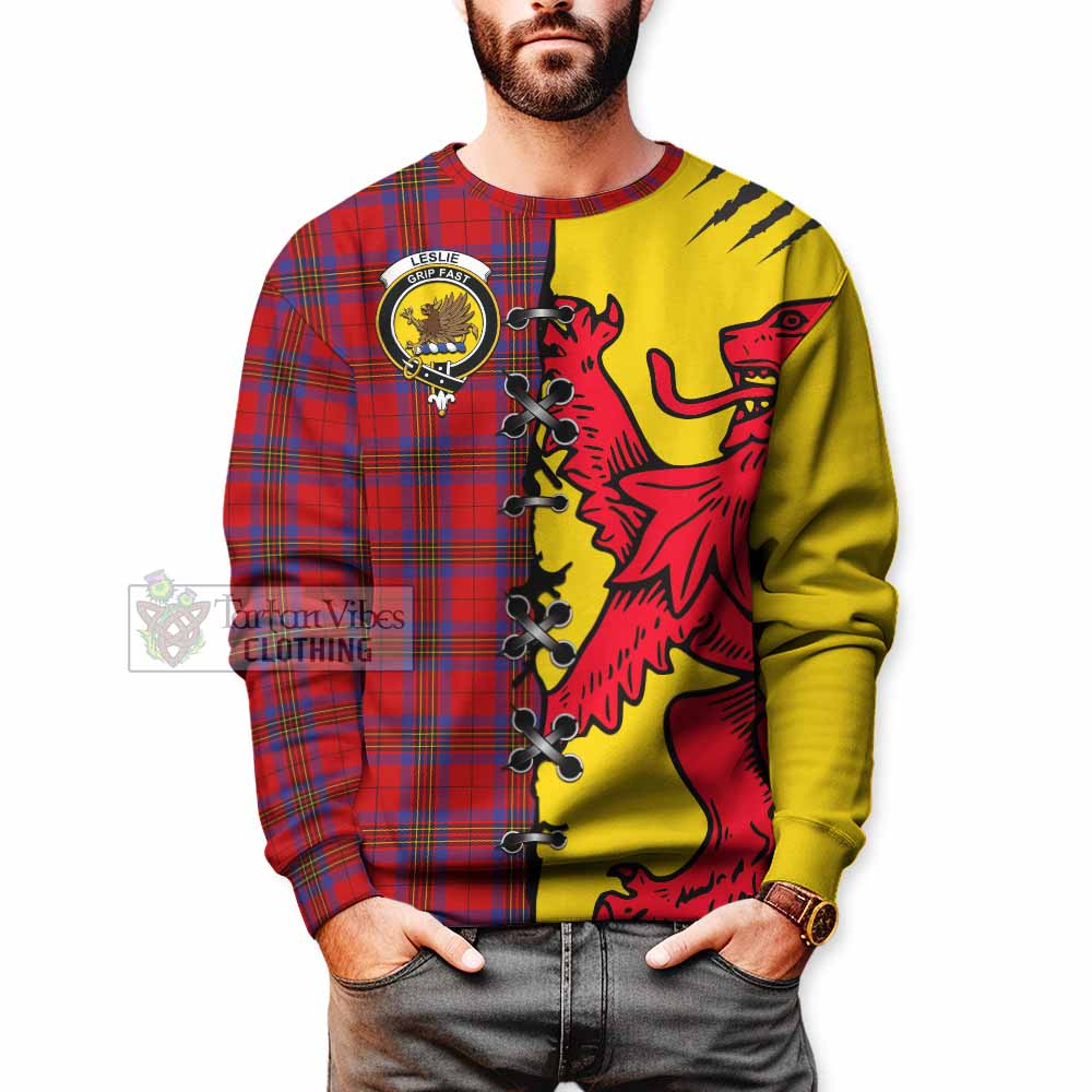 Leslie Tartan Family Crest Sweatshirt Lion Rampant Honor - Tartan Vibes Clothing