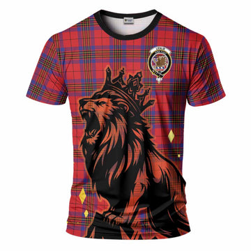 Leslie Tartan Family Crest T-Shirt Crowned Lion Roaring