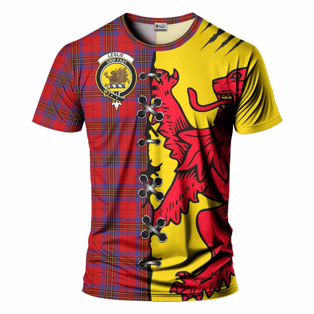 Leslie Tartan Family Crest T-shirt Lion Rampant Honor - Tartan Vibes Clothing