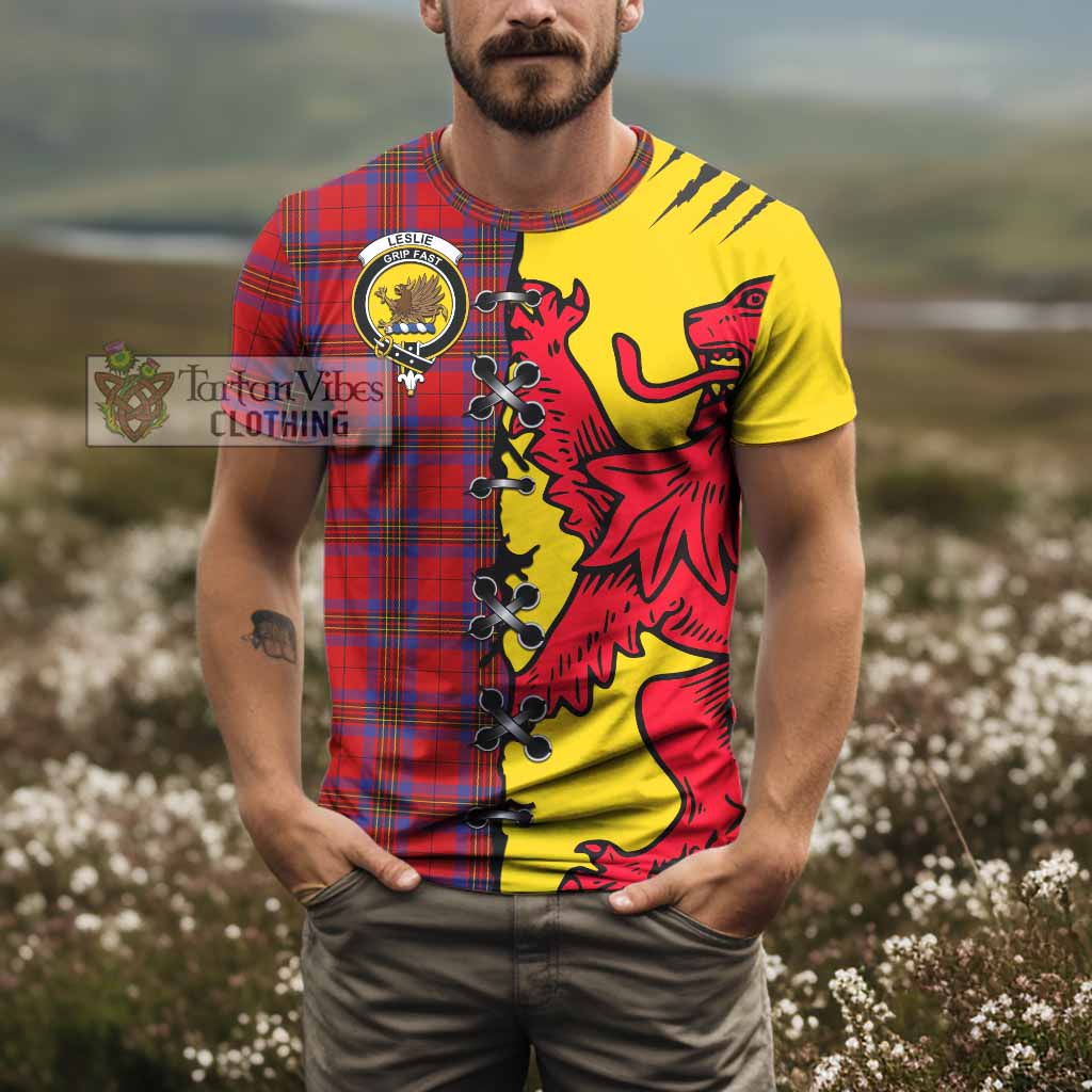 Leslie Tartan Family Crest T-shirt Lion Rampant Honor - Tartan Vibes Clothing