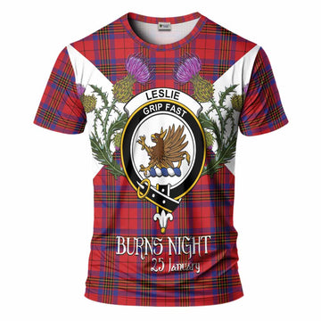 Leslie Tartan Family Crest T-Shirt Scottish Burns Night Thistle Floral