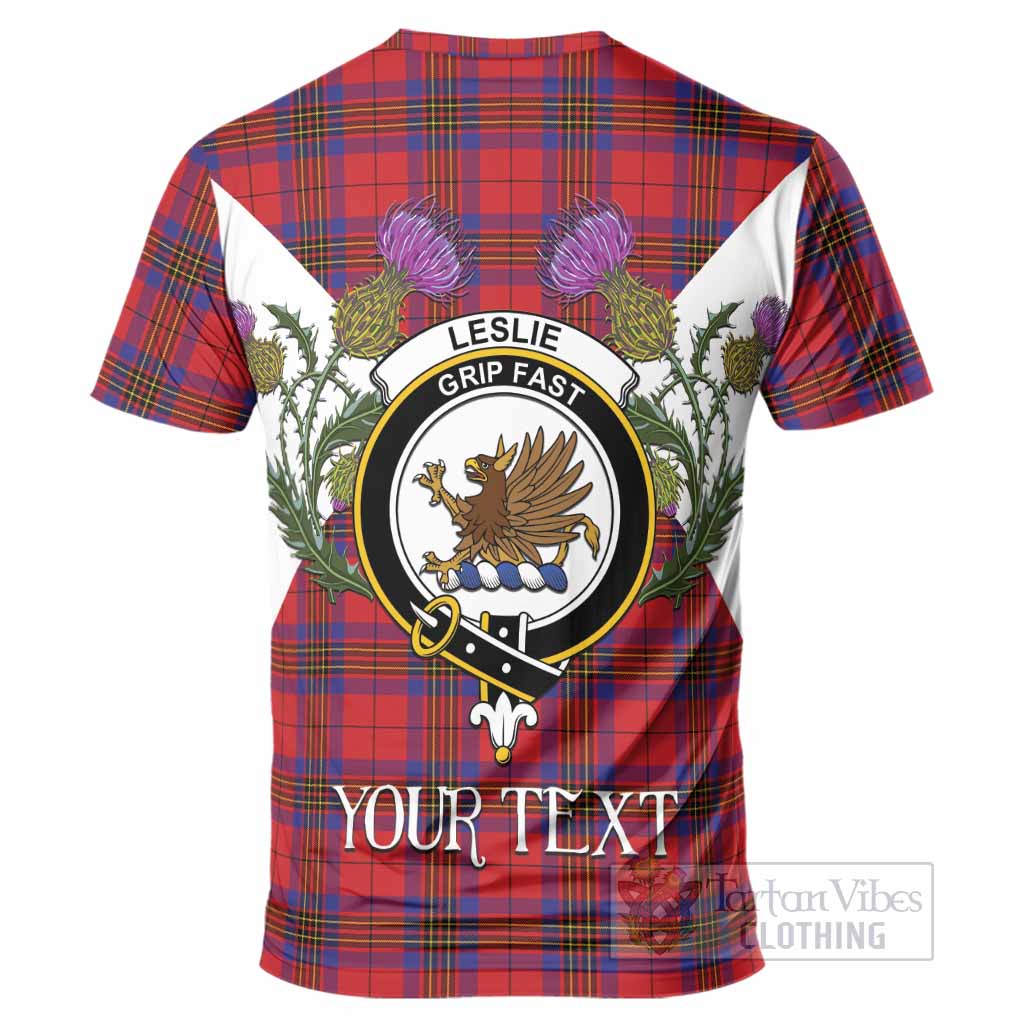Leslie Tartan Family Crest T-Shirt Scottish Burns Night Thistle Floral
