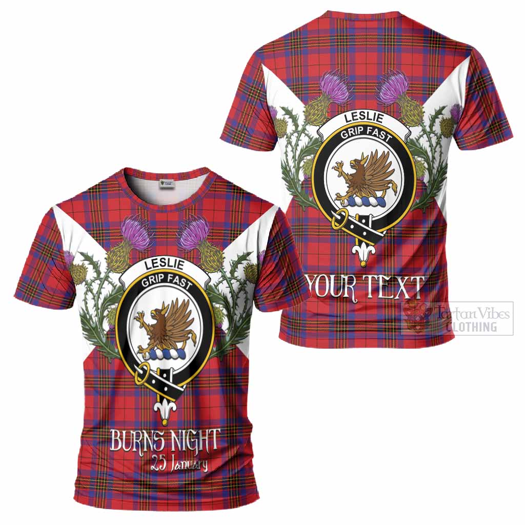 Leslie Tartan Family Crest T-Shirt Scottish Burns Night Thistle Floral