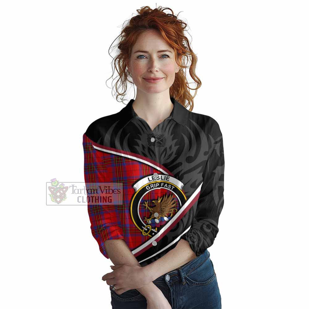 Leslie Tartan Family Crest Women Casual Shirt Celtic Scottish Thistle Floral - Tartan Vibes Clothing