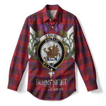 Leslie Tartan Family Crest Women Casual Shirt Scottish Burns Night Thistle Floral