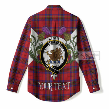 Leslie Tartan Family Crest Women Casual Shirt Scottish Burns Night Thistle Floral