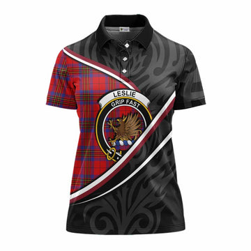 Leslie Tartan Family Crest Women's Polo Shirt Celtic Scottish Thistle Floral