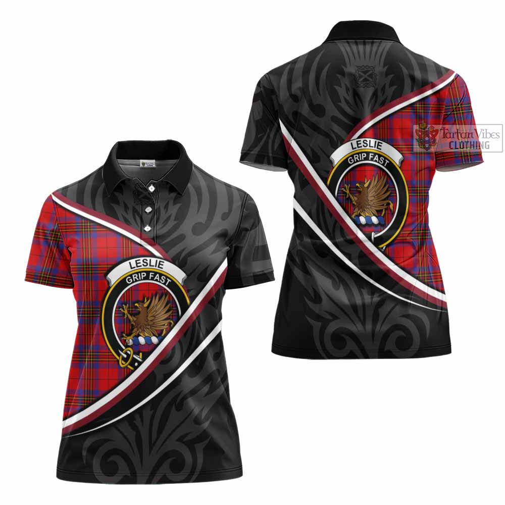 Leslie Tartan Family Crest Women's Polo Shirt Celtic Scottish Thistle Floral - Tartan Vibes Clothing