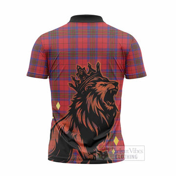 Leslie Tartan Family Crest Zipper Polo Shirt Crowned Lion Roaring