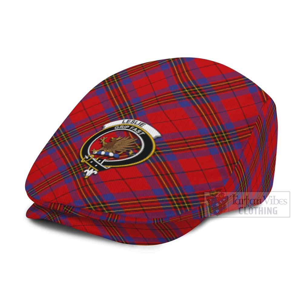 Leslie Tartan Flat Cap, Jeff Cap Cross Style with Family Crest - Tartan Vibes Clothing