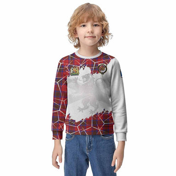 Leslie Tartan Kid Knitted Sweatshirt with Family Crest and Lion Rampant Grunge Style