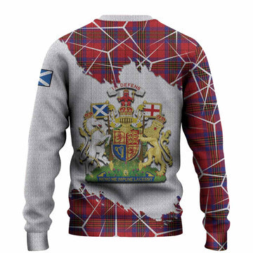 Leslie Tartan Knitted Sweater with Family Crest and Lion Rampant Grunge Style