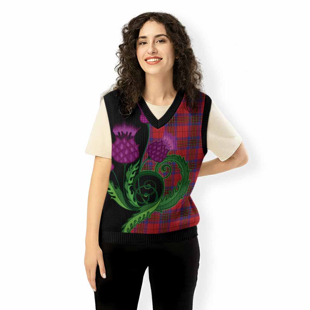 Leslie Tartan Knitted V-Neck Vest Traditional Scottish Thistle