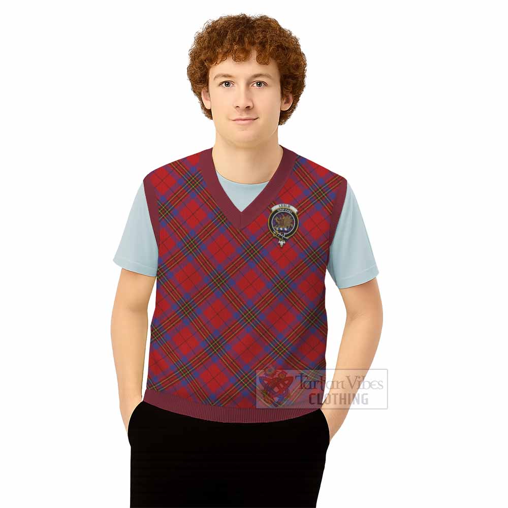Leslie Tartan Knitted V-Neck Vest with Family Crest Cross Style