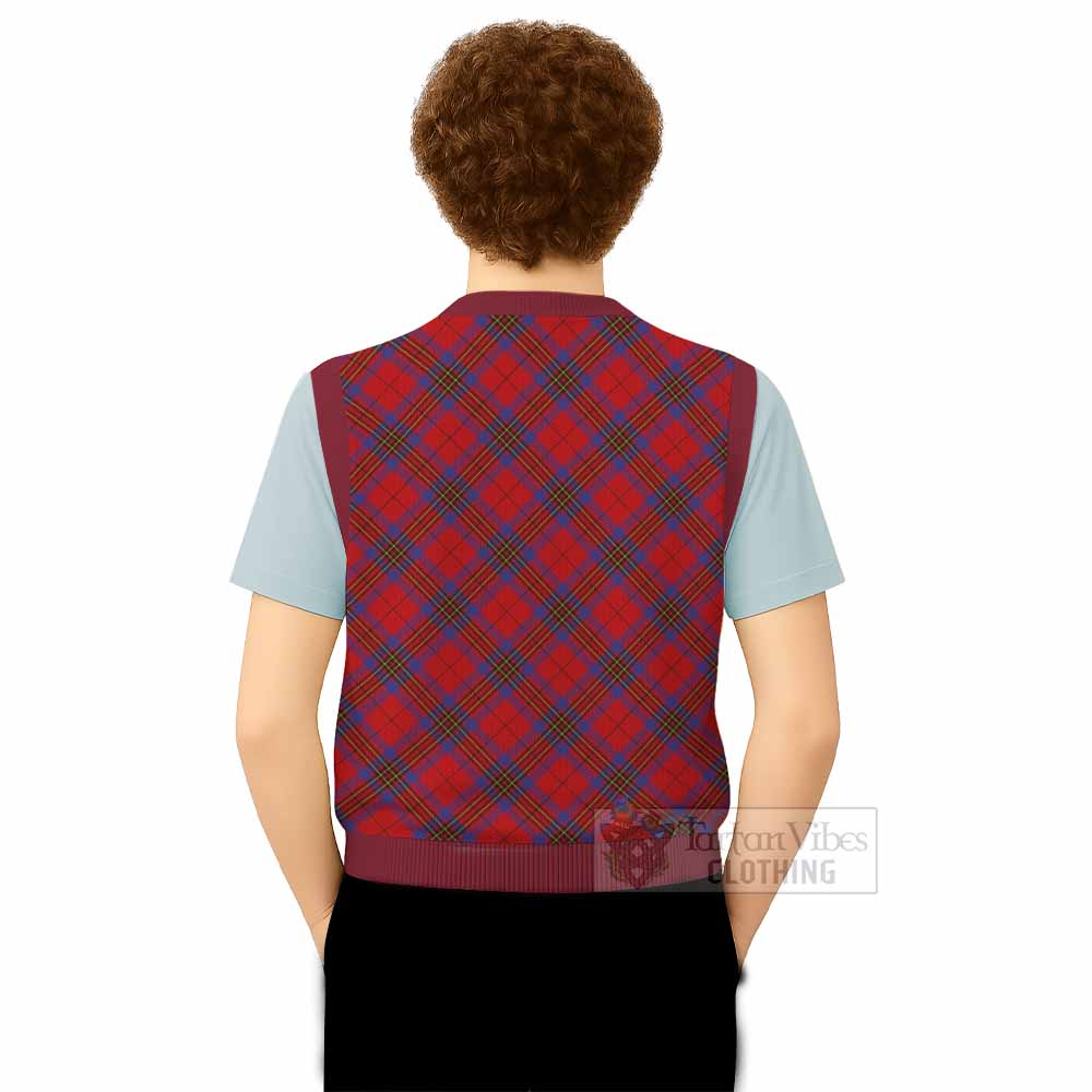 Leslie Tartan Knitted V-Neck Vest with Family Crest Cross Style