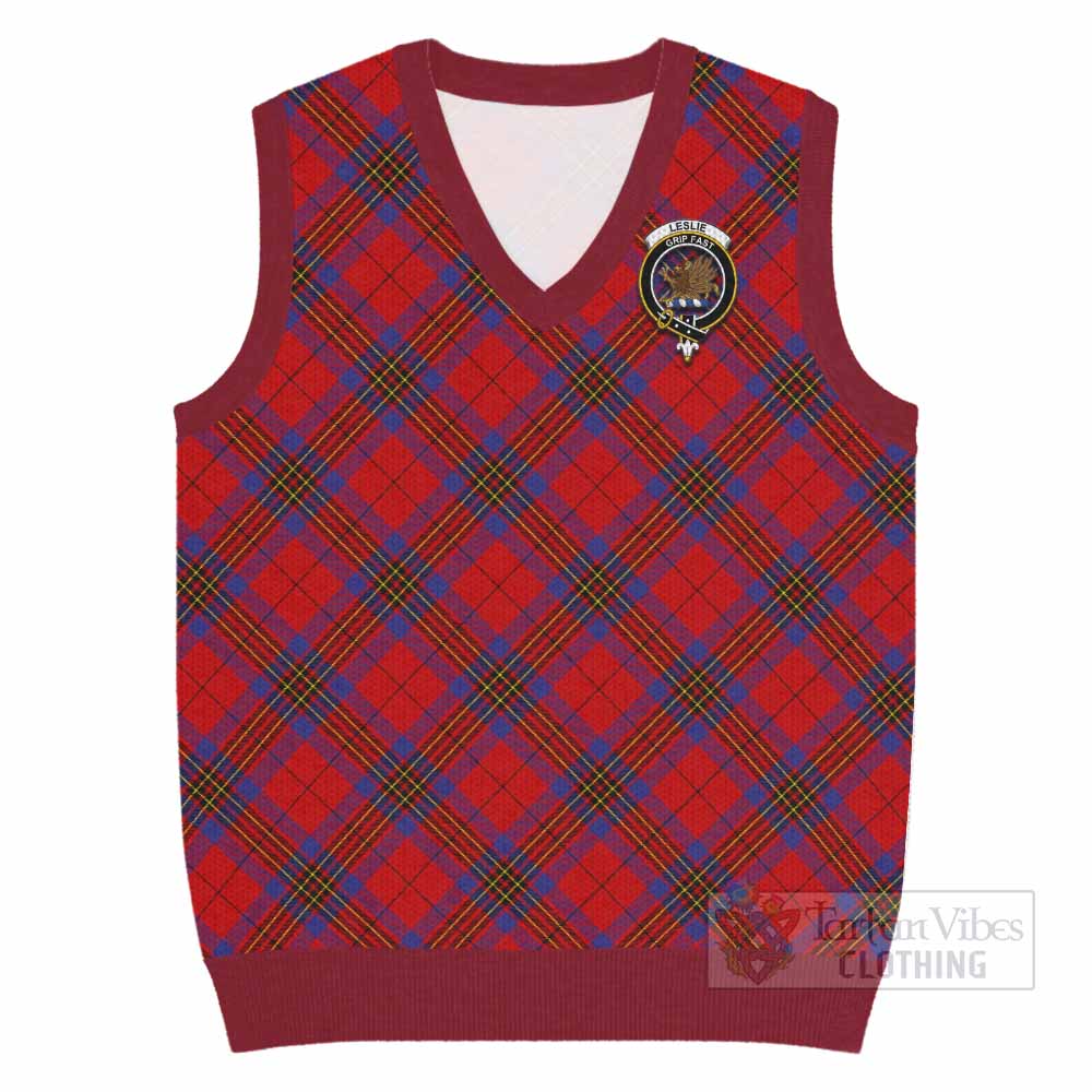 Leslie Tartan Knitted V-Neck Vest with Family Crest Cross Style