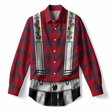 Leslie Tartan Lederhosen Costume Women Casual Shirt Scotland Thistle Floral