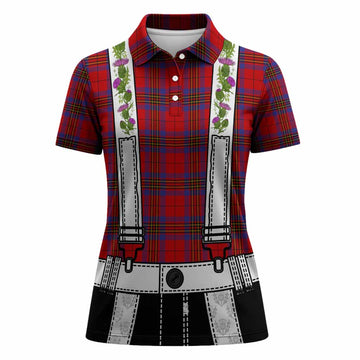 Leslie Tartan Lederhosen Costume Women Polo Shirt Scotland Thistle Floral