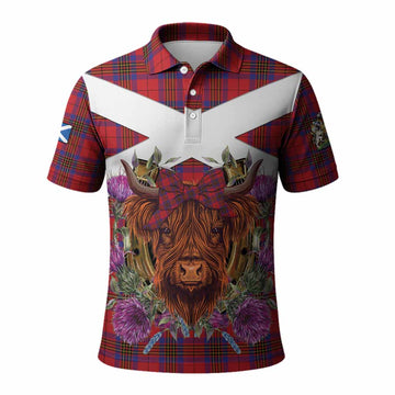 Leslie Tartan Polo Shirt Scottish Thistle Heilan Coo
