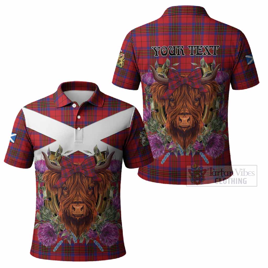 Leslie Tartan Polo Shirt Scottish Thistle Heilan Coo