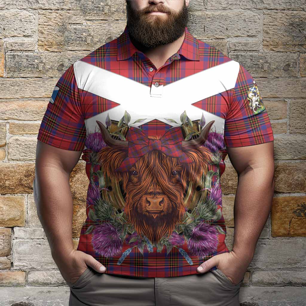 Leslie Tartan Polo Shirt Scottish Thistle Heilan Coo