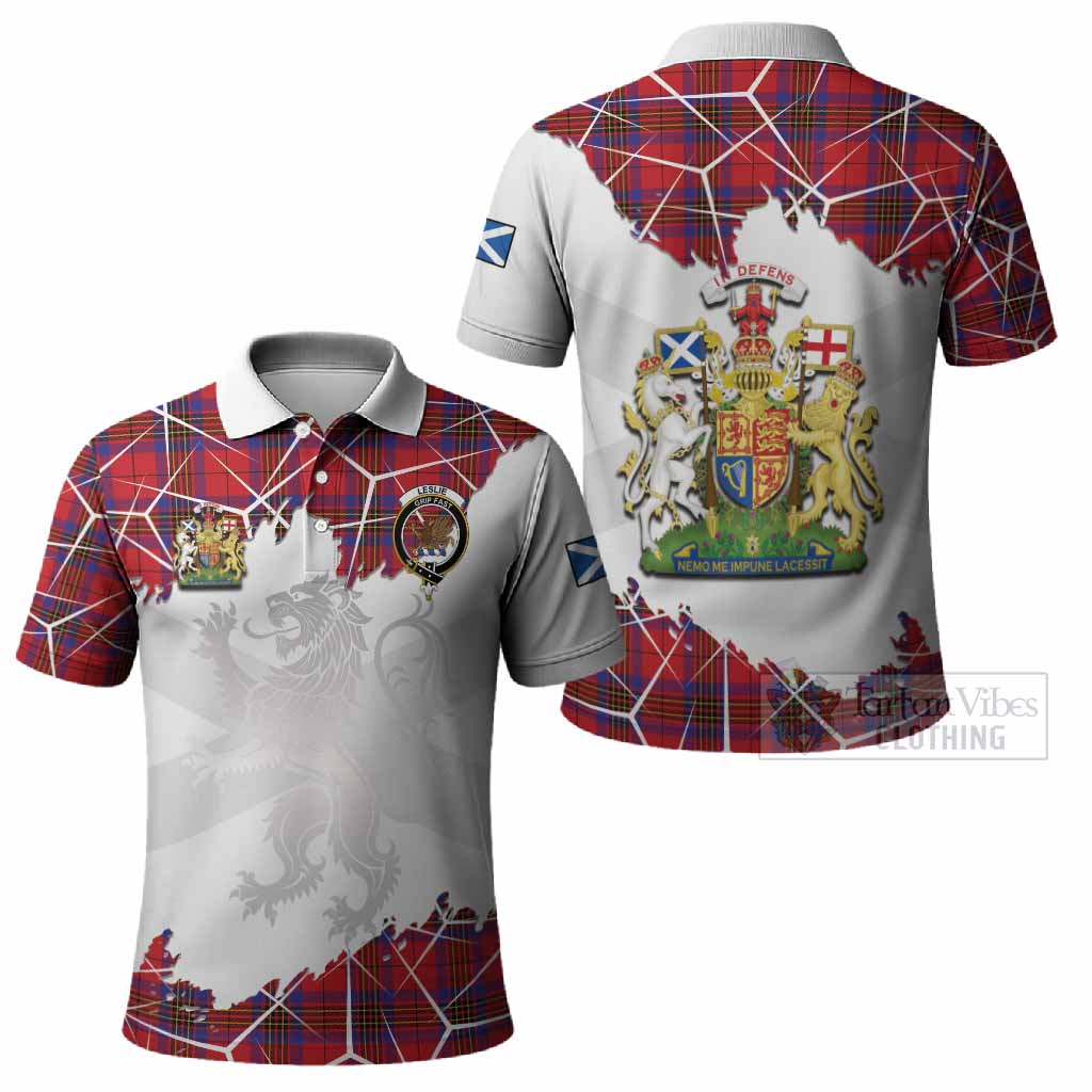 Leslie Tartan Polo Shirt with Family Crest and Lion Rampant Grunge Style