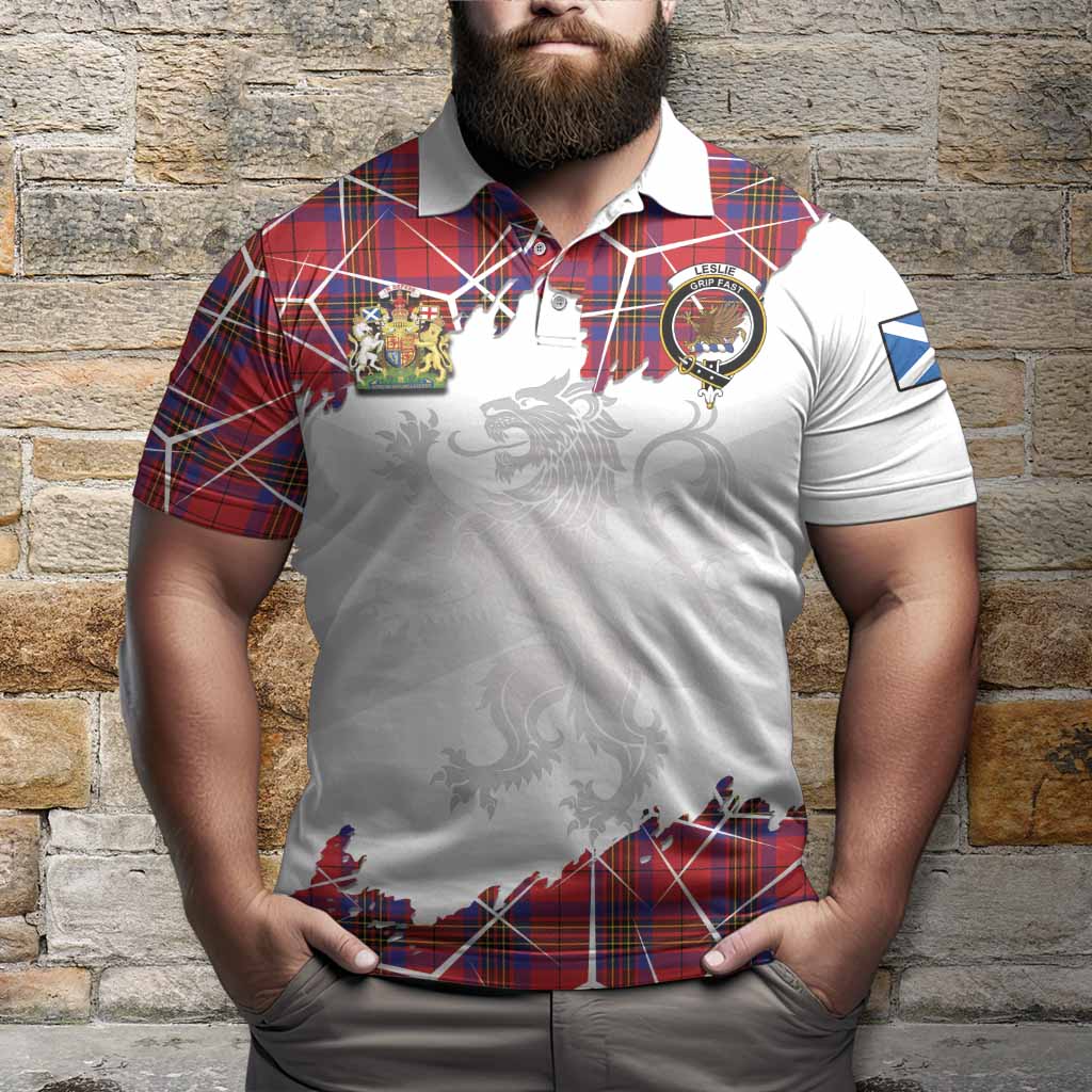 Leslie Tartan Polo Shirt with Family Crest and Lion Rampant Grunge Style
